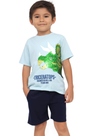 CHOYS 7672 Conjunto de playera y short para niño (Triceratops) (13A1)